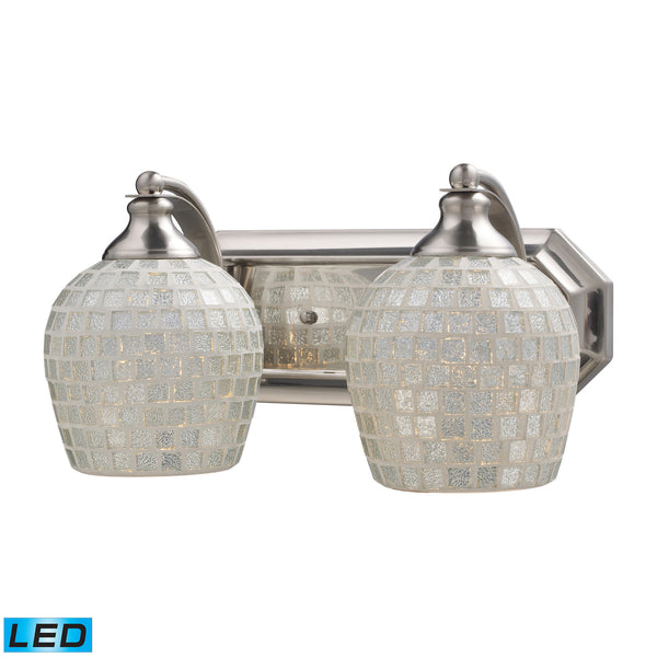 2 Light Vanity In Satin Nickel And Silver Mosaic Glass - LED, 800 Lumens (1600 Lumens Total) With Full Scale Dimming Range, 60 Watt (120 Watt Total)Equivalent , 120V Replaceable LED Bulb Included