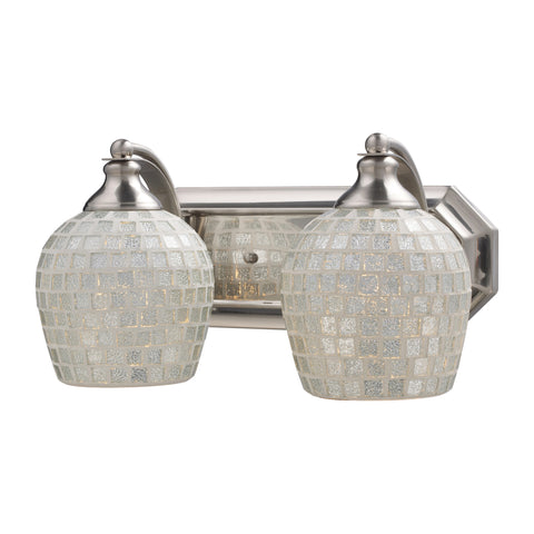 2 Light Vanity In Satin Nickel And Silver Mosaic Glass