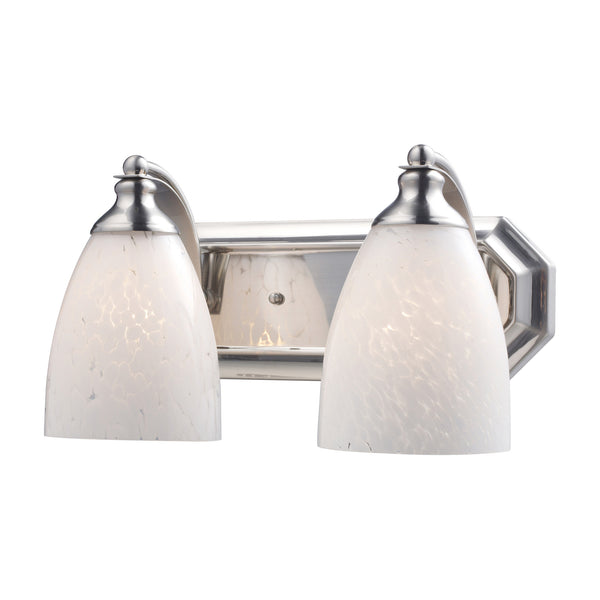 2 Light Vanity In Satin Nickel And Snow White Glass
