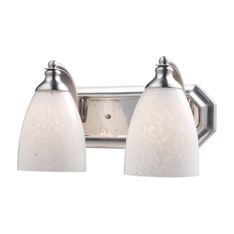2 Light Vanity In Satin Nickel And Snow White Glass