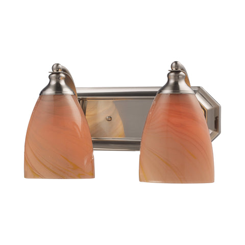 2 Light Vanity In Satin Nickel And Sandy Glass