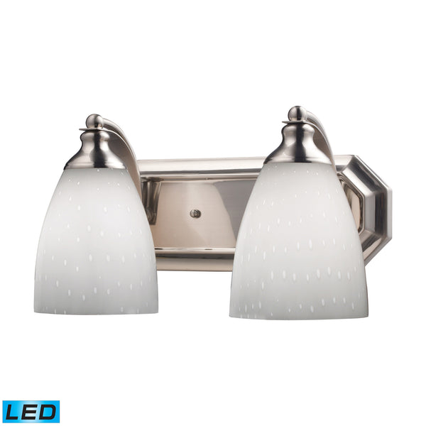 2 Light Vanity In Satin Nickel And Simply White Glass - LED, 800 Lumens (1600 Lumens Total) With Full Scale Dimming Range, 60 Watt (120 Watt Total)Equivalent , 120V Replaceable LED Bulb Included