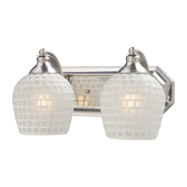 2 Light Vanity In Satin Nickel And White Mosaic Glass