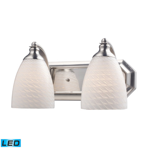 2 Light Vanity In Satin Nickel And White Swirl Glass - LED, 800 Lumens (1600 Lumens Total) With Full Scale Dimming Range, 60 Watt (120 Watt Total)Equivalent , 120V Replaceable LED Bulb Included