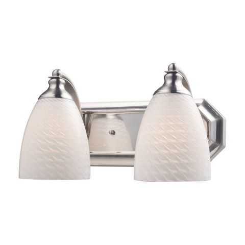 2 Light Vanity In Satin Nickel And White Swirl Glass