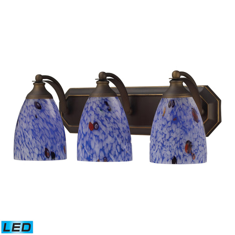 3 Light Vanity In Aged Bronze And Starburst Blue Glass - LED, 800 Lumens (2400 Lumens Total) With Full Scale Dimming Range, 60 Watt (180 Watt Total)Equivalent , 120V Replaceable LED Bulb Included
