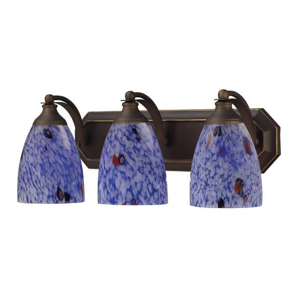 3 Light Vanity In Aged Bronze And Starburst Blue Glass