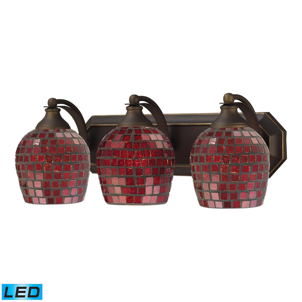 3 Light Vanity In Aged Bronze And Copper Mosaic Glass - LED, 800 Lumens (2400 Lumens Total) With Full Scale Dimming Range, 60 Watt (180 Watt Total)Equivalent , 120V Replaceable LED Bulb Included