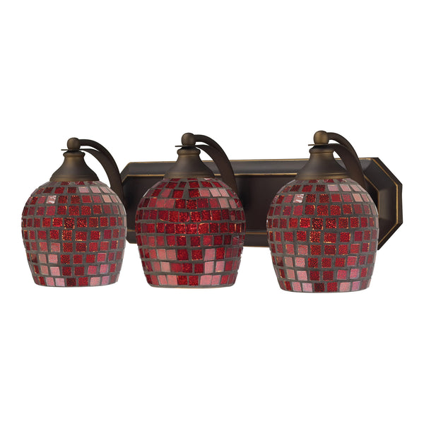 3 Light Vanity In Aged Bronze And Copper Mosaic Glass