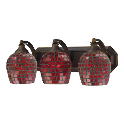 3 Light Vanity In Aged Bronze And Copper Mosaic Glass