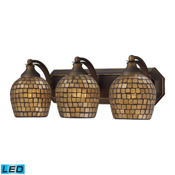 3 Light Vanity In Aged Bronze And Gold Mosaic Glass - LED, 800 Lumens (2400 Lumens Total) With Full Scale Dimming Range, 60 Watt (180 Watt Total)Equivalent , 120V Replaceable LED Bulb Included