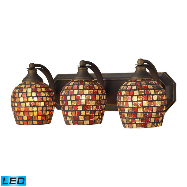 3 Light Vanity In Aged Bronze And Multi Mosaic Glass - LED, 800 Lumens (2400 Lumens Total) With Full Scale Dimming Range, 60 Watt (180 Watt Total)Equivalent , 120V Replaceable LED Bulb Included