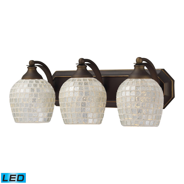 3 Light Vanity In Aged Bronze And Silver Mosaic Glass - LED, 800 Lumens (2400 Lumens Total) With Full Scale Dimming Range, 60 Watt (180 Watt Total)Equivalent , 120V Replaceable LED Bulb Included