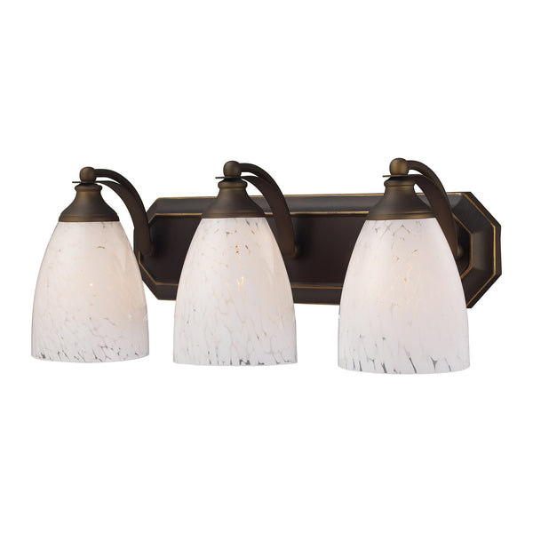 3 Light Vanity In Aged Bronze And Snow White Glass