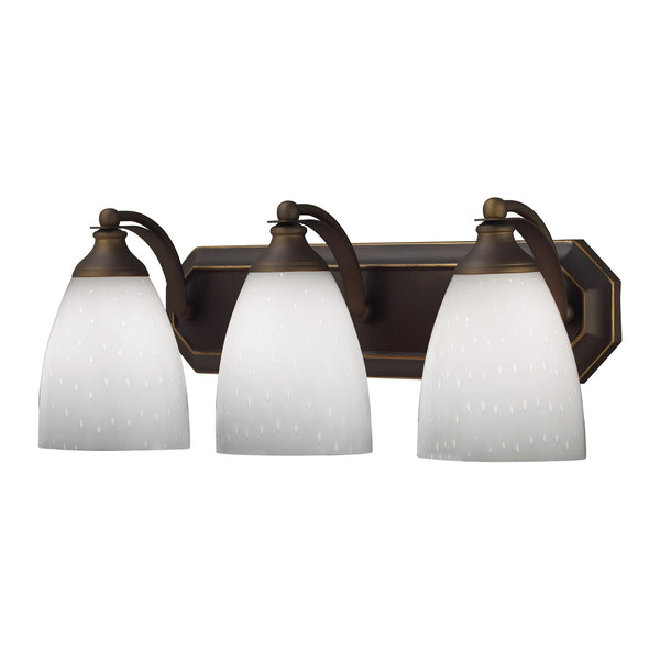 3 Light Vanity In Aged Bronze And Simply White Glass