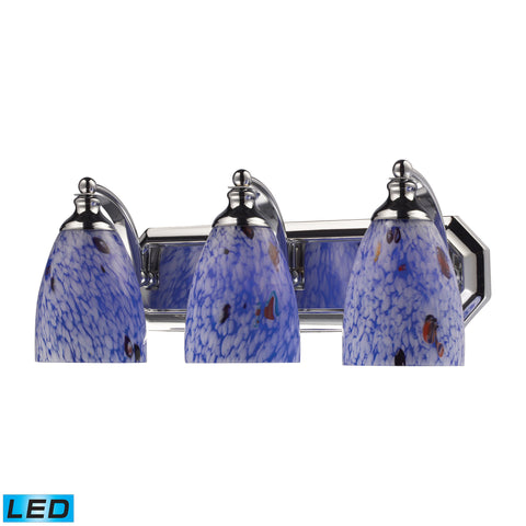 3 Light Vanity In Polished Chrome And Starburst Blue Glass - LED, 800 Lumens (2400 Lumens Total) With Full Scale Dimming Range, 60 Watt (180 Watt Total)Equivalent , 120V Replaceable LED Bulb Included