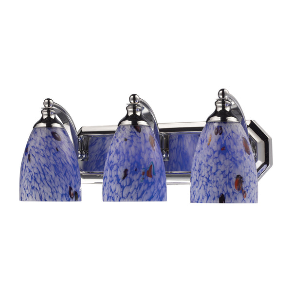 3 Light Vanity In Polished Chrome And Starburst Blue Glass