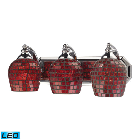 3 Light Vanity In Polished Chrome And Copper Mosaic Glass - LED, 800 Lumens (2400 Lumens Total) With Full Scale Dimming Range, 60 Watt (180 Watt Total)Equivalent , 120V Replaceable LED Bulb Included