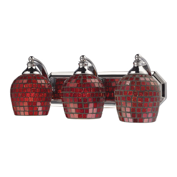3 Light Vanity In Polished Chrome And Copper Mosaic Glass