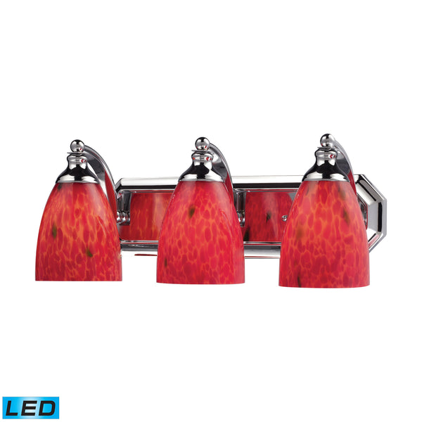 3 Light Vanity In Polished Chrome And Fire Red Glass - LED, 800 Lumens (2400 Lumens Total) With Full Scale Dimming Range, 60 Watt (180 Watt Total)Equivalent , 120V Replaceable LED Bulb Included