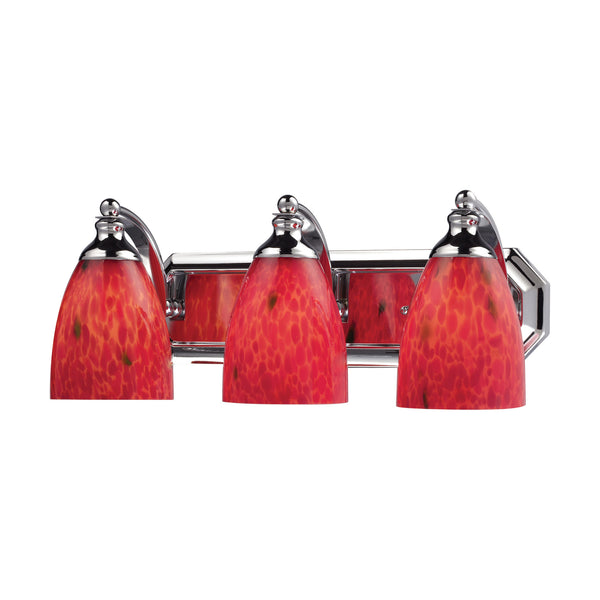 3 Light Vanity In Polished Chrome And Fire Red Glass