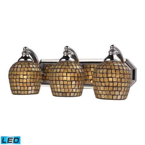 3 Light Vanity In Polished Chrome And Gold Mosaic Glass - LED, 800 Lumens (2400 Lumens Total) With Full Scale Dimming Range, 60 Watt (180 Watt Total)Equivalent , 120V Replaceable LED Bulb Included