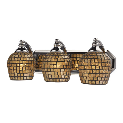 3 Light Vanity In Polished Chrome And Gold Mosaic Glass