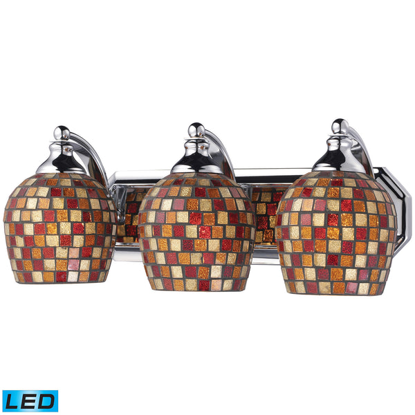 3 Light Vanity In Polished Chrome And Multi Mosaic Glass - LED, 800 Lumens (2400 Lumens Total) With Full Scale Dimming Range, 60 Watt (180 Watt Total)Equivalent , 120V Replaceable LED Bulb Included