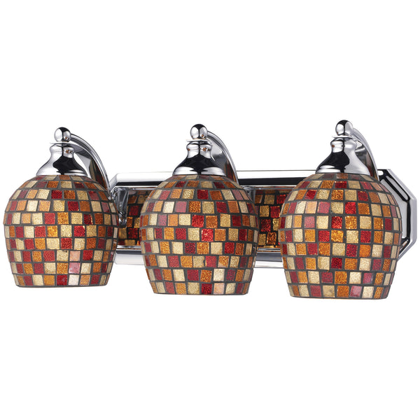 3 Light Vanity In Polished Chrome And Multi Mosaic Glass