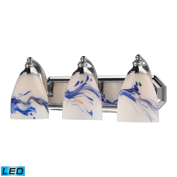 3 Light Vanity In Polished Chrome And Mountain Glass - LED, 800 Lumens (2400 Lumens Total) With Full Scale Dimming Range, 60 Watt (180 Watt Total)Equivalent , 120V Replaceable LED Bulb Included