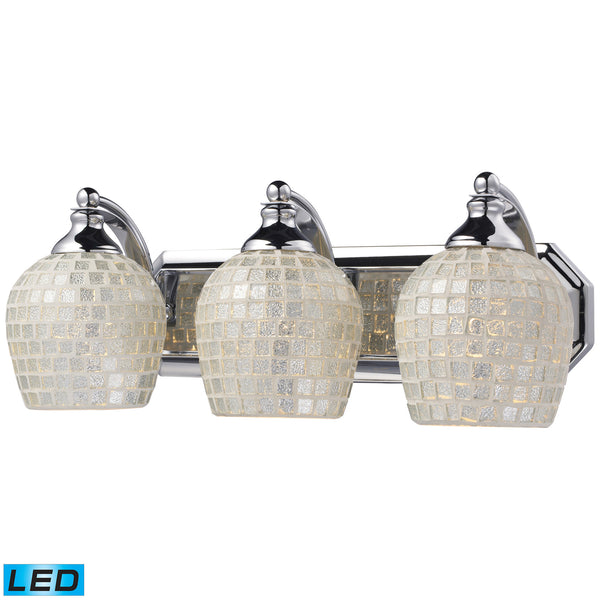 3 Light Vanity In Polished Chrome And Silver Mosaic Glass - LED, 800 Lumens (2400 Lumens Total) With Full Scale Dimming Range, 60 Watt (180 Watt Total)Equivalent , 120V Replaceable LED Bulb Included