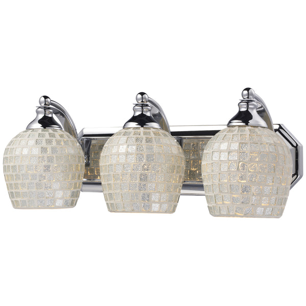 3 Light Vanity In Polished Chrome And Silver Mosaic Glass