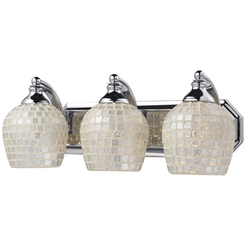 3 Light Vanity In Polished Chrome And Silver Mosaic Glass