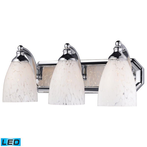 3 Light Vanity In Polished Chrome And Snow White Glass - LED, 800 Lumens (2400 Lumens Total) With Full Scale Dimming Range, 60 Watt (180 Watt Total)Equivalent , 120V Replaceable LED Bulb Included