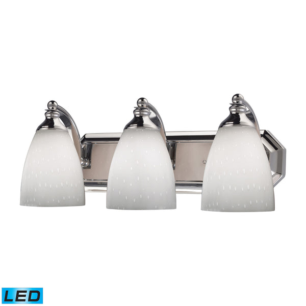 3 Light Vanity In Polished Chrome And Simply White Glass - LED, 800 Lumens (2400 Lumens Total) With Full Scale Dimming Range, 60 Watt (180 Watt Total)Equivalent , 120V Replaceable LED Bulb Included