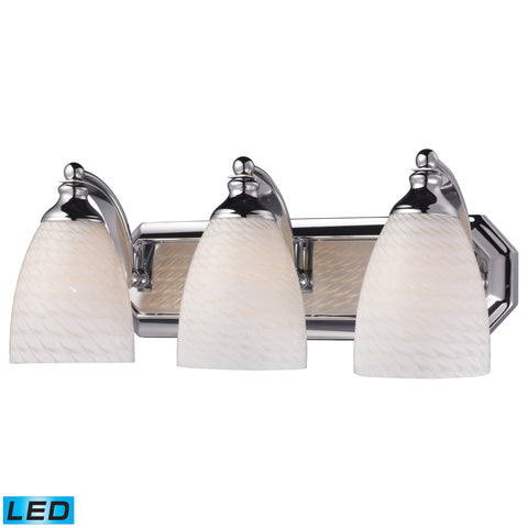 3 Light Vanity In Polished Chrome And White Swirl Glass - LED, 800 Lumens (2400 Lumens Total) With Full Scale Dimming Range, 60 Watt (180 Watt Total)Equivalent , 120V Replaceable LED Bulb Included