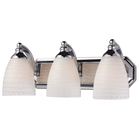 3 Light Vanity In Polished Chrome And White Swirl Glass