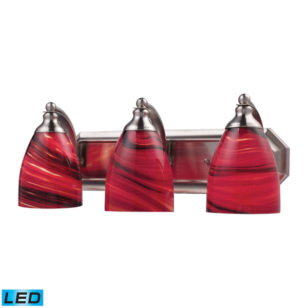 3 Light Vanity In Satin Nickel And Autumn Glass - LED, 800 Lumens (2400 Lumens Total) With Full Scale Dimming Range, 60 Watt (180 Watt Total)Equivalent , 120V Replaceable LED Bulb Included