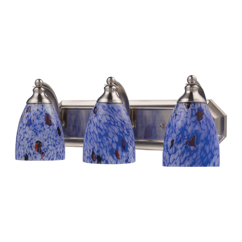 3 Light Vanity In Satin Nickel And Starburst Blue Glass