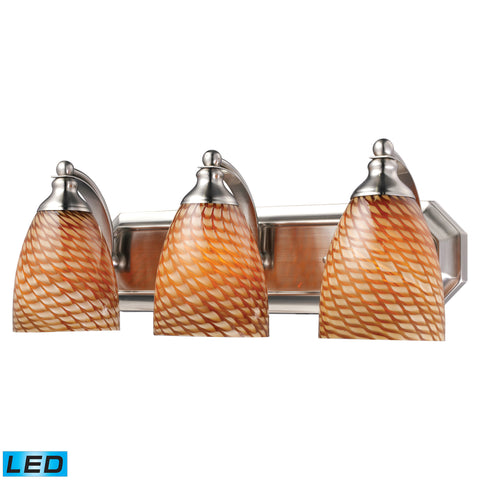 3 Light Vanity In Satin Nickel And Coco Glass - LED, 800 Lumens (2400 Lumens Total) With Full Scale Dimming Range, 60 Watt (180 Watt Total)Equivalent , 120V Replaceable LED Bulb Included