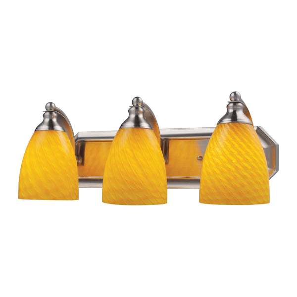 3 Light Vanity In Satin Nickel And Canary Glass