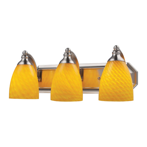 3 Light Vanity In Satin Nickel And Canary Glass