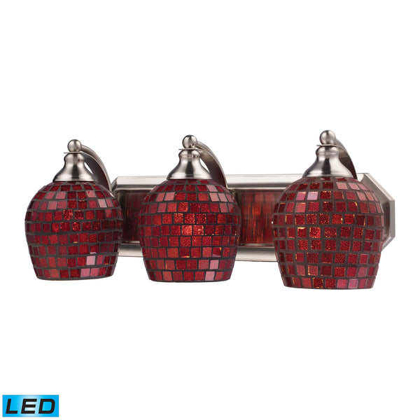 3 Light Vanity In Satin Nickel And Copper Mosaic Glass - LED, 800 Lumens (2400 Lumens Total) With Full Scale Dimming Range, 60 Watt (180 Watt Total)Equivalent , 120V Replaceable LED Bulb Included