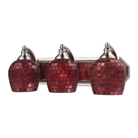 3 Light Vanity In Satin Nickel And Copper Mosaic Glass