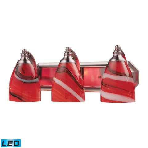 3 Light Vanity In Satin Nickel And Canary Glass - LED, 800 Lumens (2400 Lumens Total) With Full Scale Dimming Range, 60 Watt (180 Watt Total)Equivalent , 120V Replaceable LED Bulb Included