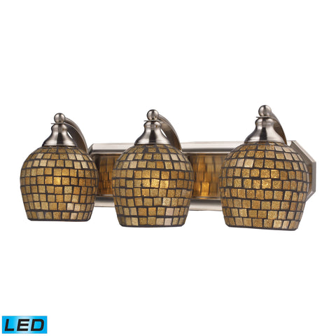 3 Light Vanity In Satin Nickel And Gold Mosaic Glass - LED, 800 Lumens (2400 Lumens Total) With Full Scale Dimming Range, 60 Watt (180 Watt Total)Equivalent , 120V Replaceable LED Bulb Included