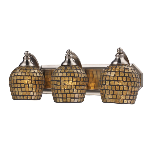 3 Light Vanity In Satin Nickel And Gold Mosaic Glass