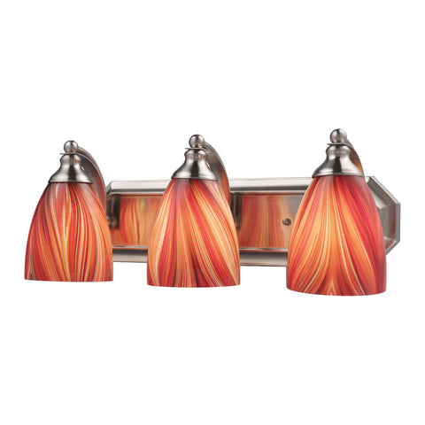 3 Light Vanity In Satin Nickel And Multi Glass