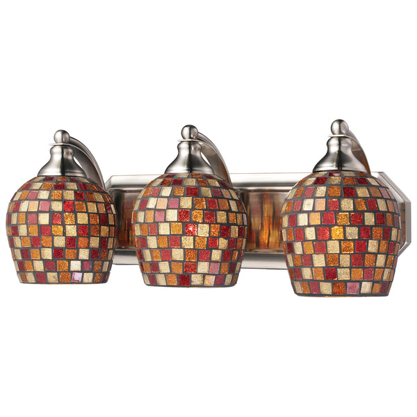 3 Light Vanity In Satin Nickel And Multi Mosaic Glass
