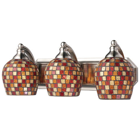 3 Light Vanity In Satin Nickel And Multi Mosaic Glass